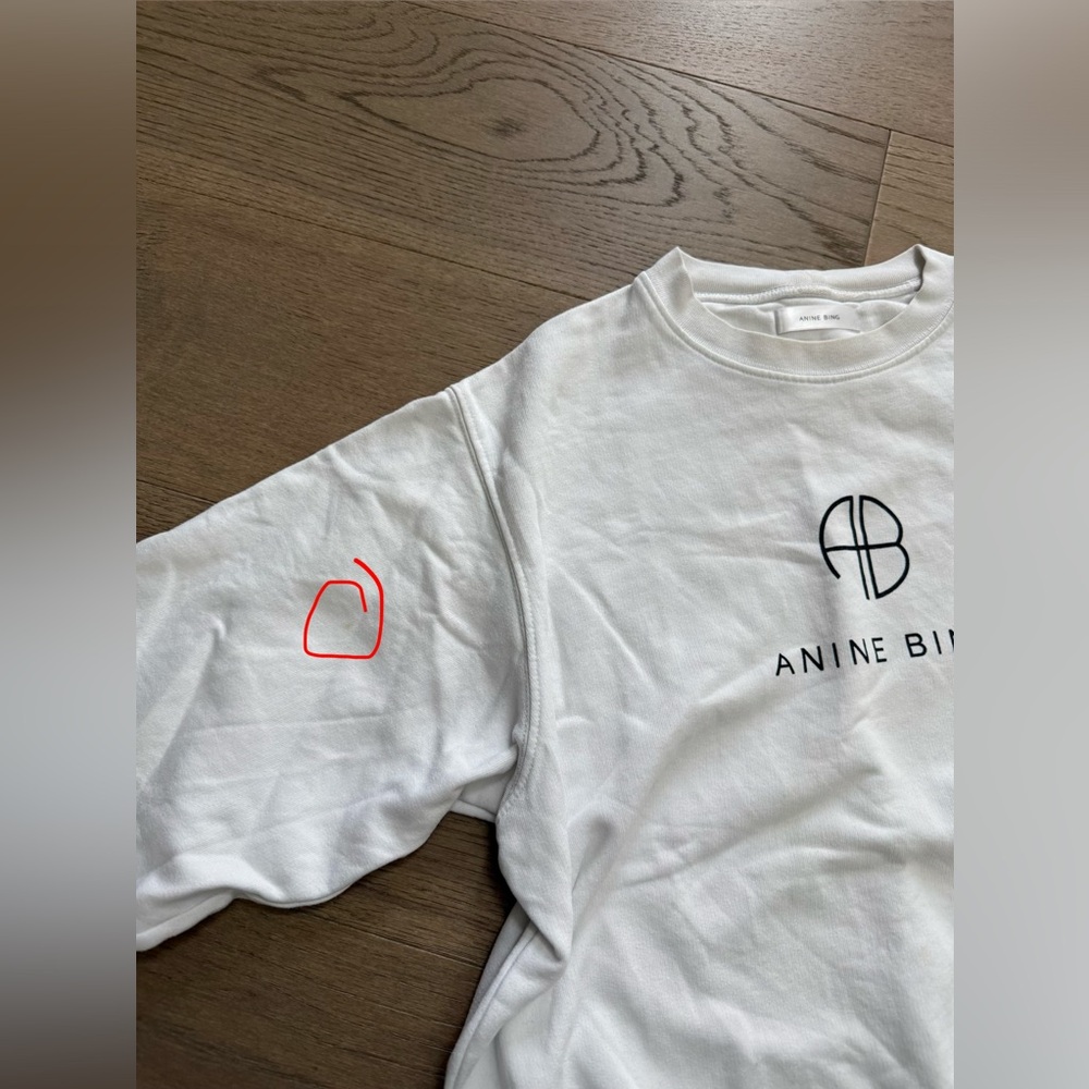 Anine Bing Jaci AB Logo Sweatshirt White Size S - Picture 6 of 8